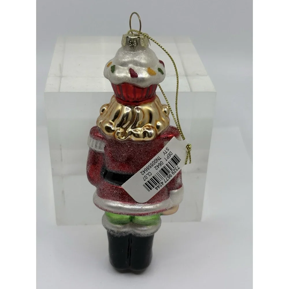 Vintage Bearded Nutcracker With Cupcake Hat Blown Glass Ornament Xmas New tag